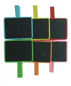 Tablita neagra dreptunghiulara 5x6,5cm cu cleste lemn colorat 7,5cm 6 culori/set 351504