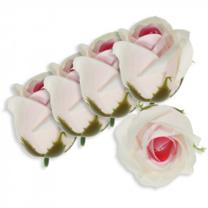 Trandafir din sapun alb/roz degrade 5cm cu tija din plastic 5/set