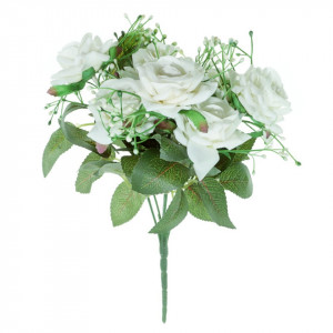 Trandafir textil si plastic alb 27cm 7 ramificatii
