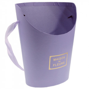 Cutie carton lila pentru aranjament floral 11,5x8/15,5x11 x 19cm cu maner panglica ripsata 44597