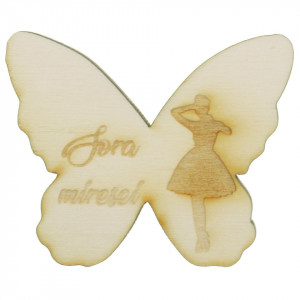 Marturie nunta fluture placaj gravat -Sora miresei- 4,5x5,5cm