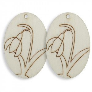 Oval placaj natur pirogravat model ghiocel, cu gaura 2,6x4cm 2/set