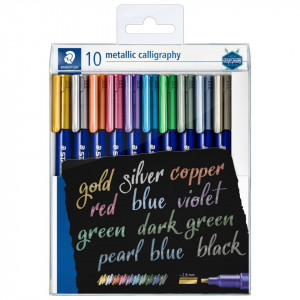 Marker caligrafie metalic varf tesit 2,8mm 10 culori/set Staedtler ST-8325-TB10