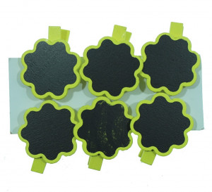 Tablita neagra forma floare cu cleste lemn galben 3,5cm 6/set 351500