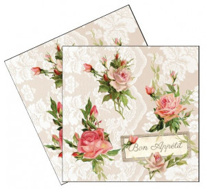 Servetel Trandafiri si dantela 33x33cm 2/set 13314275
