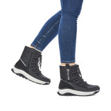 Apreskiuri Rieker, model W0065, impermeabile, blana naturala, culoare neagra, talpa cu fibra de sticla