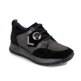 Pantofi C651, culoare negru cu gri