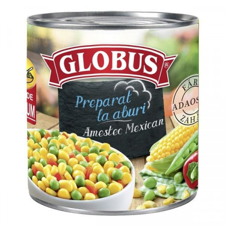Globus Amestec de Porumb Dulce cu Mazare Verde si Ardei Rosu ambalat in Vid 150g