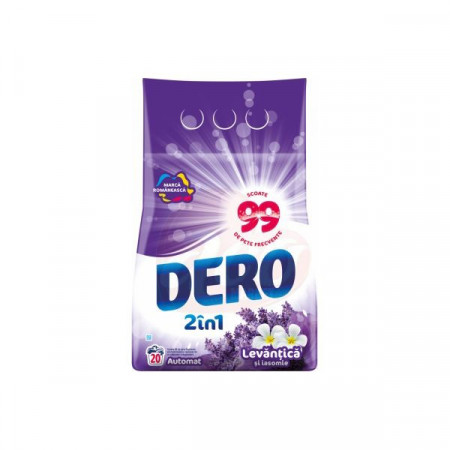 Dero Detergent de Rufe Pudra Automat 2in1 cu Parfum de Levantica si Iasomie pentru 20 Spalari 2kg
