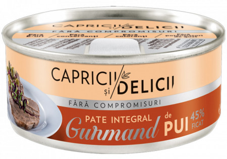 Capricii si Delicii Pate Gurmand de Pui Intergral 45% Ficat 115g