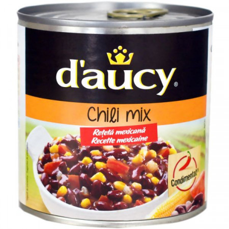 D’Aucy Amestec de Legume pe Baza de Fasole Rosie Boabe si Porumb Dulce Boabe in Sos Chili 400g