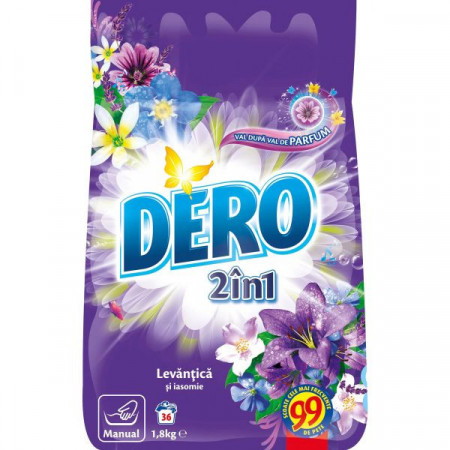 Dero Detergent de Rufe Pudra Manual 2in1 cu Parfum de Levantica si Iasomie pentru 36 Spalari 1.8kg