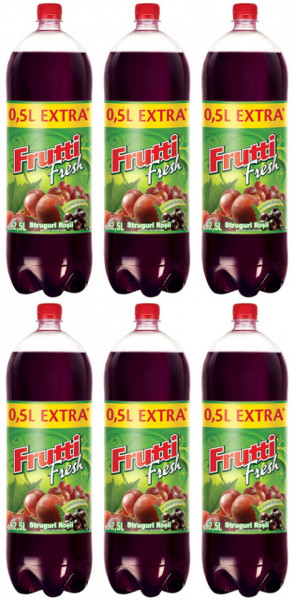 Frutti Fresh Bautura Racoritoare Carbogazoasa cu Struguri Rosii 6 buc x 2L + 0.5L Extra