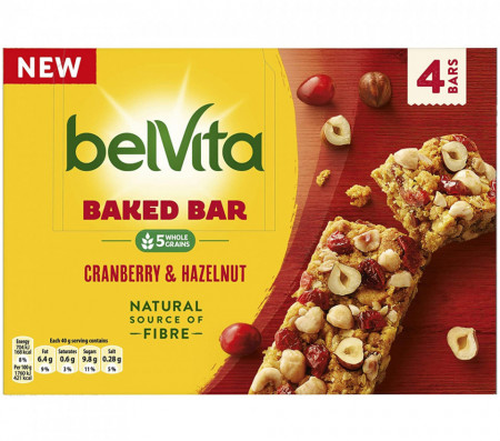 Belvita Baton cu Cereale Integrale, Merisoare si Alune cu Adaos de Magneziu 160g