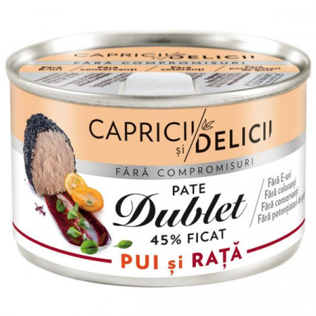 Capricii si Delicii Pate Dublet cu Pui si Rata 45% Ficat 145g