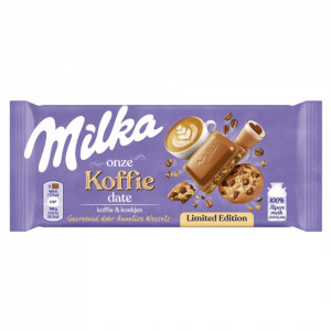 Milka Our Coffee Ciocolata cu Lapte Alpin umpluta cu Crema cu Aroma de Cafea si Bucatele de Biscuiti cu Ciocolata 90g