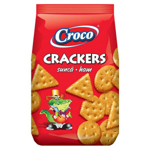 Croco Crackers Biscuiti Aperitiv cu Aroma de Sunca 100g