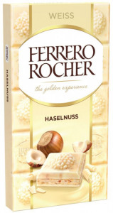 Ferrero Rocher Weiss Haselnuss Tableta de Ciocolata Alba cu Crema de Alune si Bucati de Alune 90g