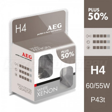 AEG set becuri auto H4 White Xenon Plus 50%