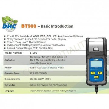 Tester digital acumulatori auto DHC BT900 cu printer