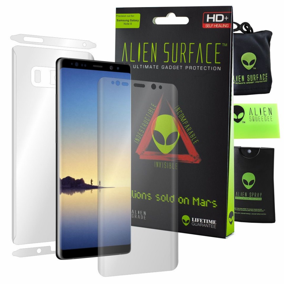 FOLIE ALIEN SURFACE HD, SAMSUNG GALAXY NOTE 8, PROTECTIE ECRAN, SPATE, LATERALE + ALIEN FIBER CADOU