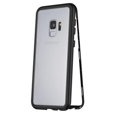 Husa Samsung Galaxy S9 Plus Magnetica 360 grade Black, Perfect Fit cu spate de sticla securizata premium + folie de sticla pentru ecran