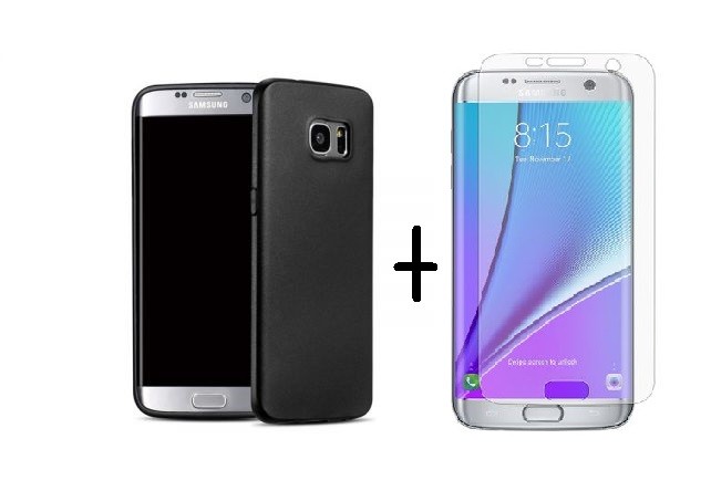Pachet husa Elegance Luxury Antisoc TPU Black pentru Samsung Galaxy S7 Edge cu folie de protectie gratis