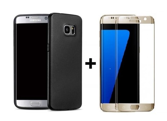 Pachet husa Elegance Luxury Antisoc TPU Black pentru Samsung Galaxy S7 Edge cu folie de sticla Gold gratis !