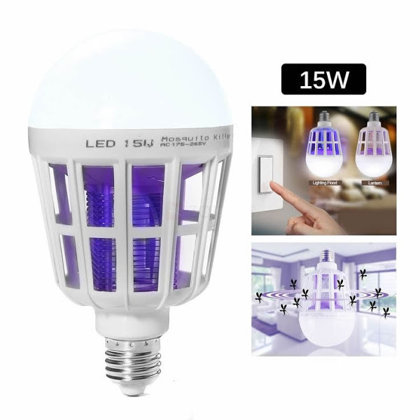 Bec LED Anti Insecte cu lumina alba naturala puternica 15W - Bec 2in1 Cu Lampa UV Impotriva Insectelor