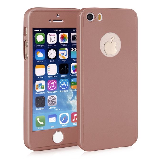 Husa Apple iPhone 5/5S/SE, FullBody MyStyle Rose-Gold, acoperire completa 360 grade cu folie de sticla gratis