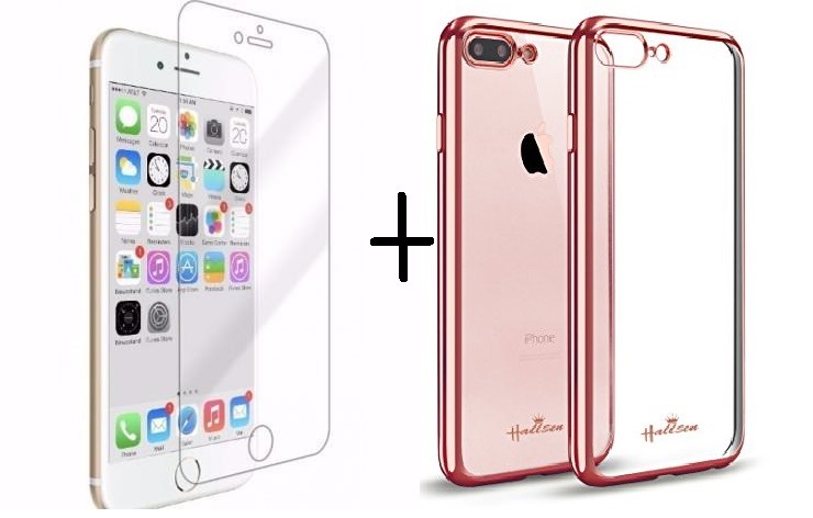 Pachet husa Elegance Luxury placata Rose-Gold pentru Apple iPhone 7 cu folie de protectie gratis