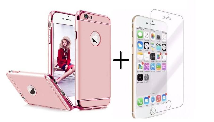 Pachet husa Elegance Luxury 3in1 Rose-Gold pentru Apple iPhone 6 / Apple iPhone 6S cu folie de sticla gratis