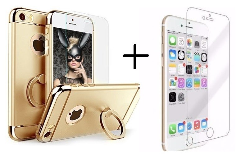 Pachet husa Elegance Luxury 3in1 Ring Gold pentru Apple iPhone 6 Plus / Apple iPhone 6S Plus cu folie de sticla gratis