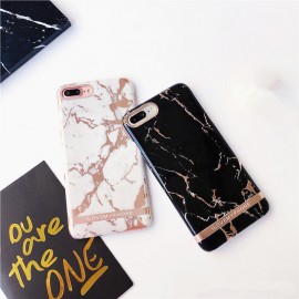 Husa Apple iPhone 7, Elegance Luxury Marble Red TPU, husa cu insertii marmura neagra-aurie