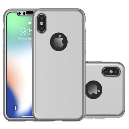 Husa Apple iPhone XS, FullBody Elegance Luxury Argintiu, acoperire completa 360 grade cu folie de sticla gratis