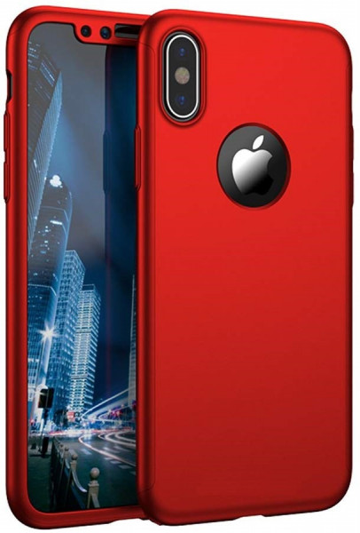 Husa Apple iPhone XS, FullBody Elegance Luxury Rosu, acoperire completa 360 grade cu folie de sticla gratis