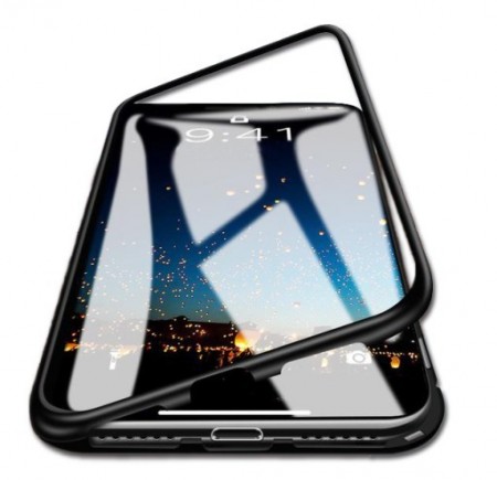 Husa Apple iPhone XS MAX Magnetica 360 grade Negru, Perfect Fit cu spate de sticla securizata premium + folie de sticla pentru ecran gratis