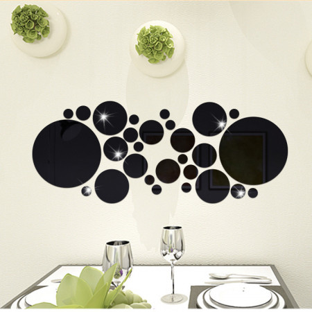 Set Oglinzi Design 3D SILVER ROUND  BLACK - Oglinzi Decorative Acrilice Luxury Home 26 buc/set