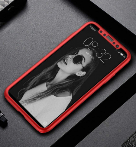 Husa Apple iPhone XS, FullBody Elegance Luxury Rosu, acoperire completa 360 grade cu folie de sticla gratis