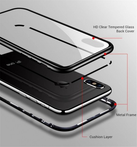 Husa Apple iPhone XS MAX Magnetica 360 grade Negru, Perfect Fit cu spate de sticla securizata premium + folie de sticla pentru ecran gratis