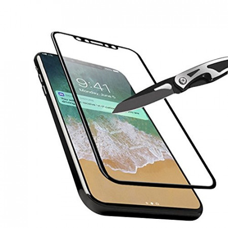 Folie de sticla Apple iPhone X, cu margini colorate Negru