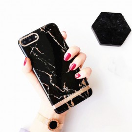 Husa Apple iPhone 7 Plus, Elegance Luxury Marble Black TPU, husa cu insertii marmura neagra-aurie