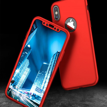 Husa Apple iPhone XS, FullBody Elegance Luxury Rosu, acoperire completa 360 grade cu folie de sticla gratis