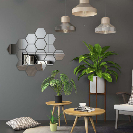 Set Oglinzi Design Hexagon Silver - Oglinzi Decorative Acrilice Cristal - Diamant - Luxury Home 24 bucati/set
