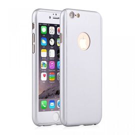 Husa Apple iPhone 6 Plus/6S Plus, FullBody Elegance Luxury Silver, acoperire completa 360 grade cu folie de sticla gratis