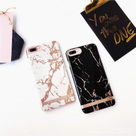 Husa Apple iPhone 7, Elegance Luxury Marble Red TPU, husa cu insertii marmura neagra-aurie