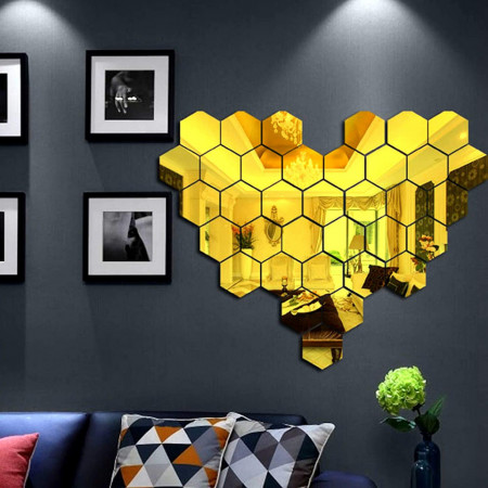 Set Oglinzi Design Hexagon Gold - Oglinzi Decorative Acrilice Cristal - Diamant - Luxury Home 12 bucati/set