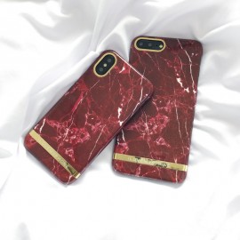 Husa Apple iPhone 6/6S, Elegance Luxury Marble Red TPU, husa cu insertii marmura rosie-aurie