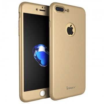 Husa Apple iPhone 7 Plus, FullBody Elegance Luxury iPaky Gold, acoperire completa 360 grade cu folie de sticla gratis