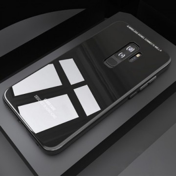 Husa Samsung Galaxy S7 Edge,Elegance Luxury Back Glass, husa cu sticla securizata pe spate de culoare neagra